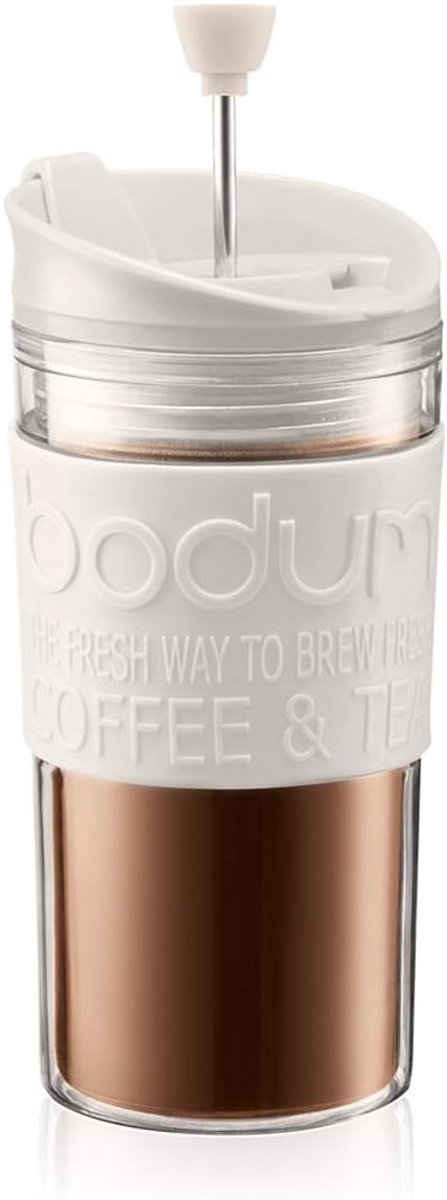 Reis Koffiemaker - Perskoffiebeker - Onderweg Koffie - Dubbele Isolatie - 89 cm - Wit/transparant