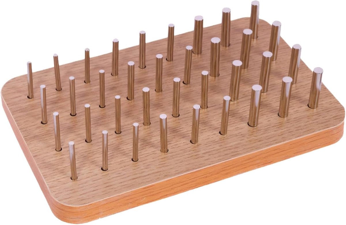 Houten Pegboard - Motoriekbord Stabilisatiebord - Revalidatie Fijne Motoriek - 36 Stalen Staven - 26.4 x 17.3 x 6.1 cm