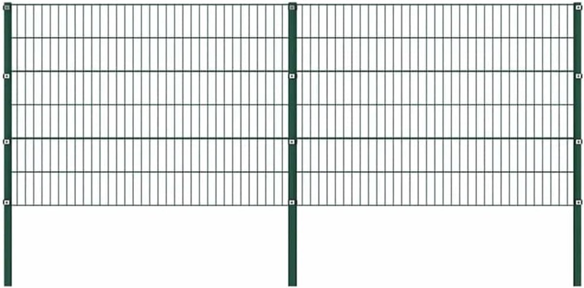Schuttingpaneel Met Palen - Hekwerk Set - Tuin Afscheiding - Gepoedercoat Ijzer - 349x120 Cm - Groen