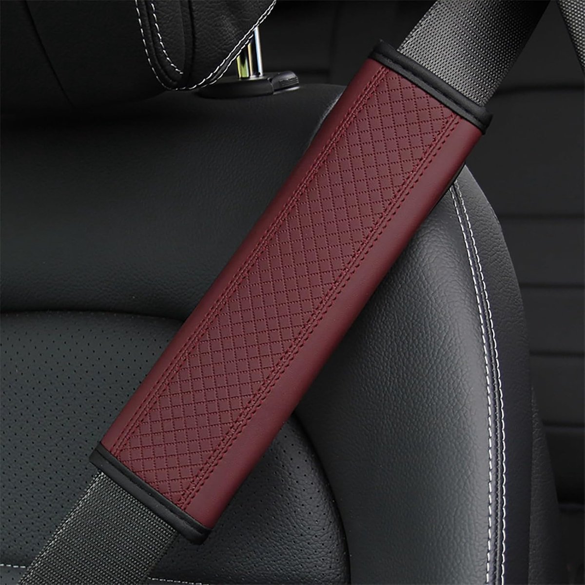 Autogordelpads - Gordelhoezen Gordelkussens - Comfortabel Rijden - Zacht Leer - 23 x 6.5 cm - Wijnrood