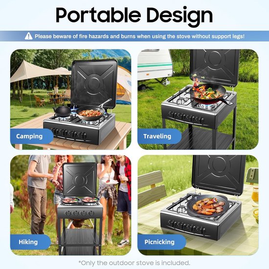 Gasfornuis 4 Pits - Buiten Koken - Efficiënt Koken - Windbestendig Ontwerp - 49x49x79 cm - Zwart — afbeelding 3