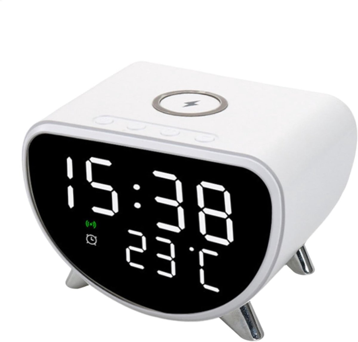 Draadloze Oplader Wekker - Nachtkastklok Bureauklok - Snel Opladen Wakker Worden - Temperatuur Datum Weergave - 110x79x65mm - Wit