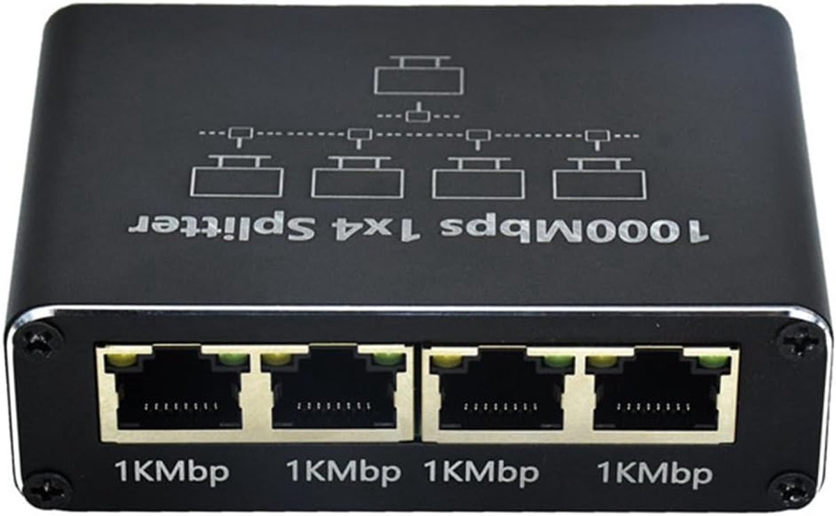 Netwerk Splitter - Ethernet Adapter - Meer Poorten Creëren - Gigabit Snelheid - 1-Naar-4 Poorten - Zwart