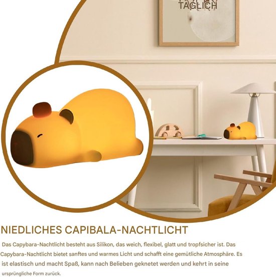 Nachtlamp Capybara - Dierenlamp Kinderlamp - Slaapkamer Decoratie - Zacht Siliconen Materiaal - 12 x 10 cm — afbeelding 4