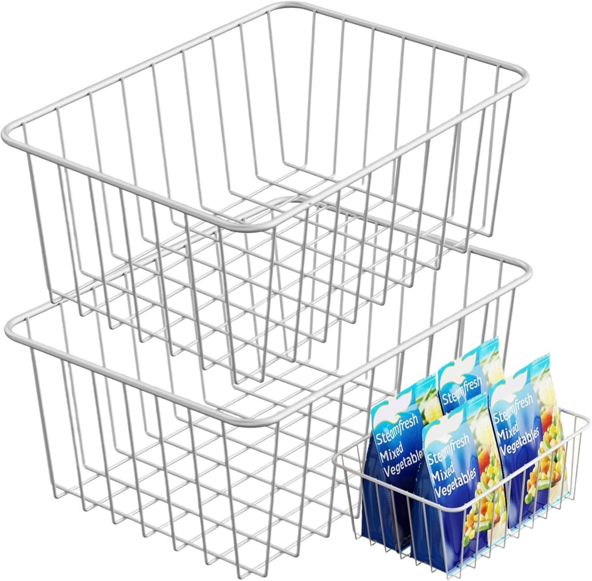 Vriezer Organizer Bakken - Opbergmanden - Voedsel Sorteren - Roestvrij Staal - 28x21.5x12 cm - Wit