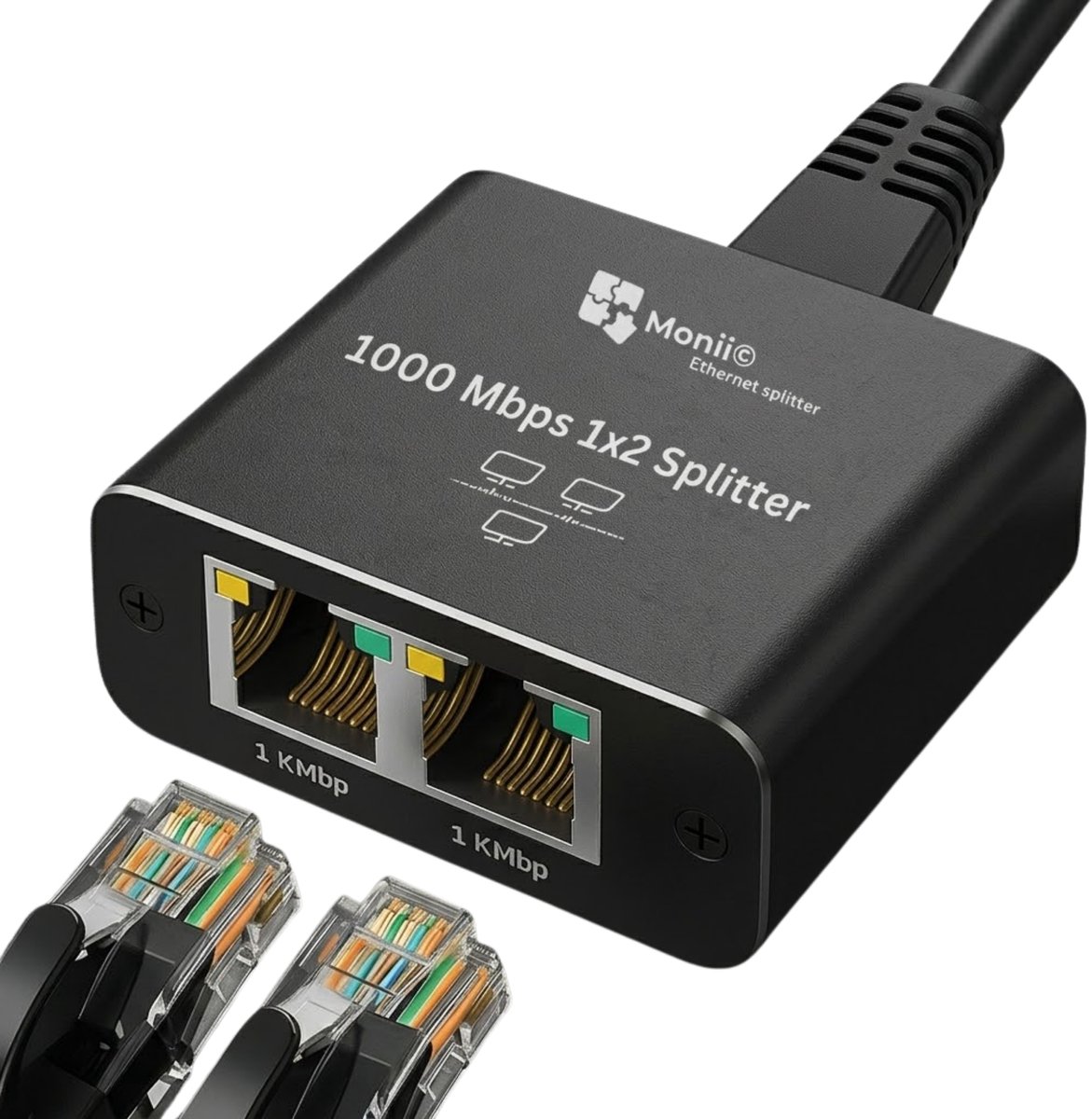 Monii Ethernet splitter - Netwerk Switch - 2 Poorten - Tot 1000Mbps - Netwerk Splitter - Internet Splitter - Adapter - RJ45, Cat5, Cat6, LAN, UTP