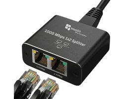 Monii Ethernet splitter - Netwerk Switch - 2 Poorten - Tot 1000Mbps - Netwerk Splitter - Internet Splitter - Adapter - RJ45, Cat5, Cat6, LAN, UTP