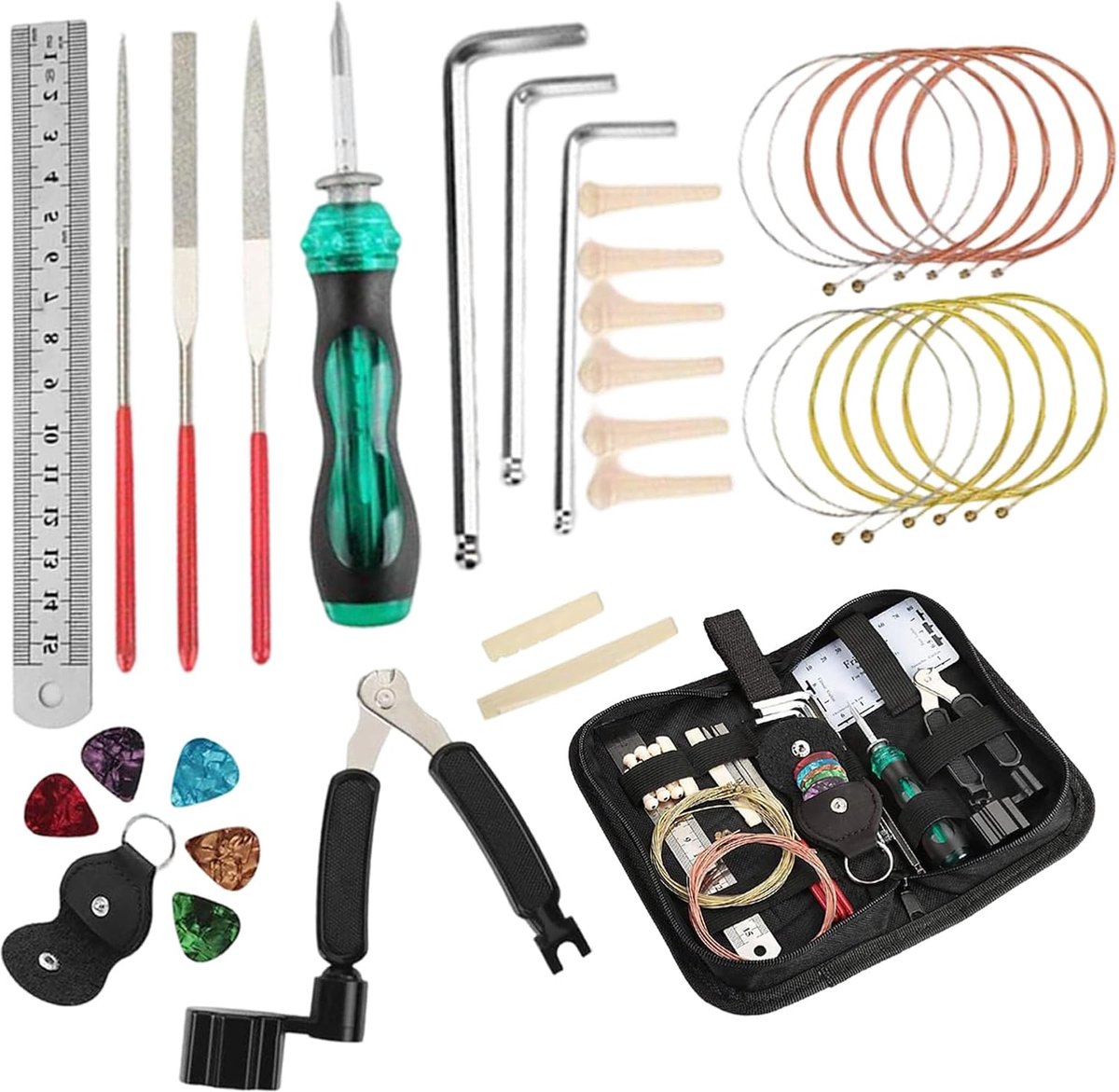 Gitaar Onderhoud Set - Instrument Verzorging - Fretten Reinigen - Uitgebreide Gereedschappen - 20 x 10 x 5 cm