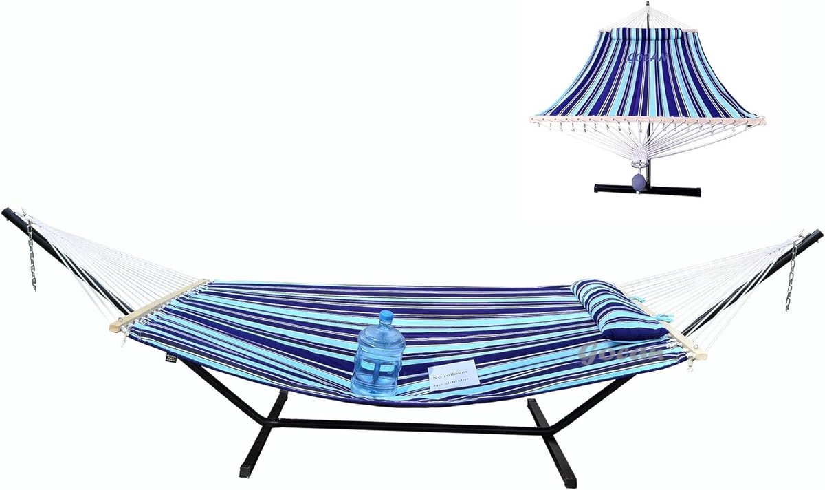 Dubbele Hangmat - Gewatteerd Textiel - Buiten Ontspannen - Veiliger Stabieler Ontwerp - 220 x 140 cm - Blauw