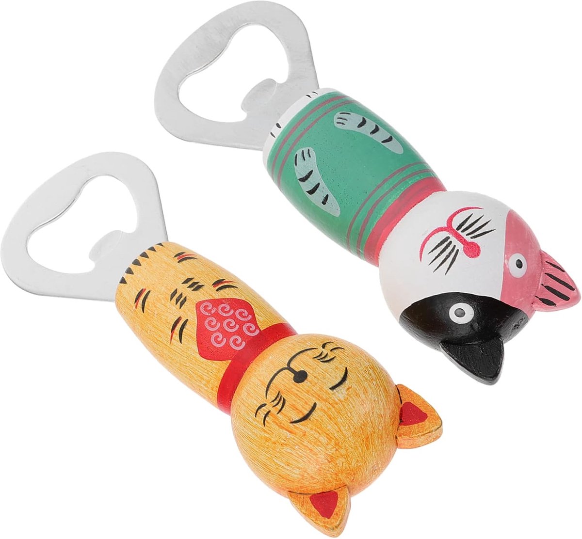 Flesopeners Set - Koelkast Magneten - Bier Flessen Openen - Met Decoratieve Katten - 11x4cm - Zoals Weergegeven