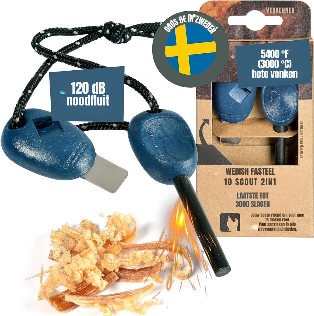 SVN® Fire kit - Firesteel - Vuurmaker - Blauw - 24cm x 9cm x 3cm