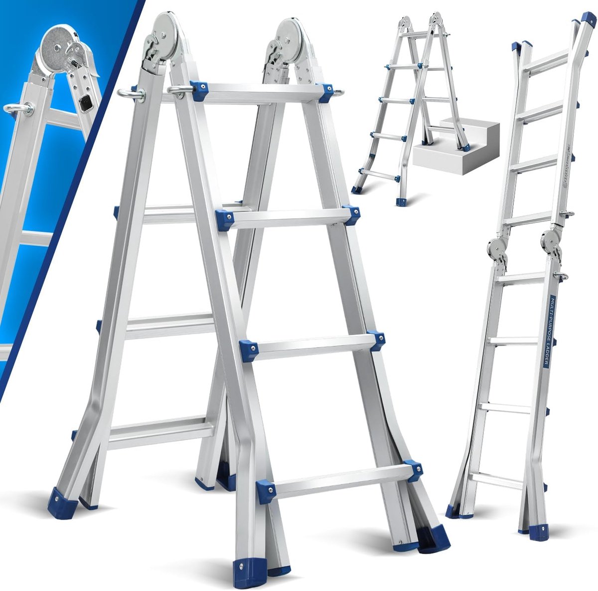 Multifunctionele Ladder - Vouwladder Schuifladder - Klus Werkzaamheden - 3-in-1 Aluminium Ontwerp - 513 cm Lengte - Aluminium