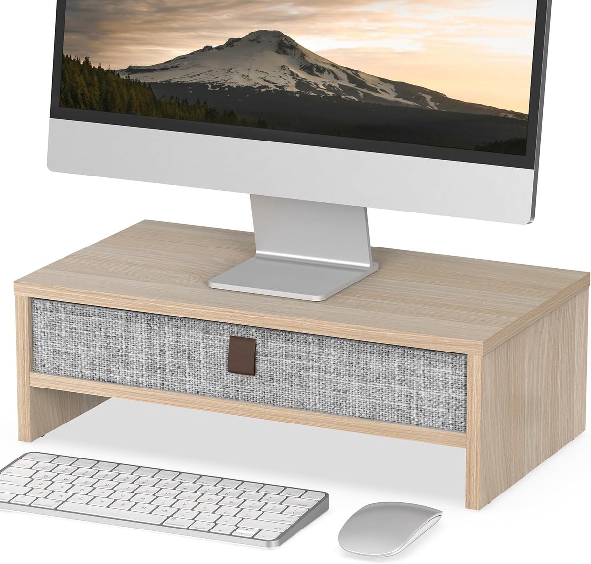 Monitorverhoger met lade - Bureau organizer - Bureau opruimen - Extra opbergruimte - 425 cm breed - Eiken