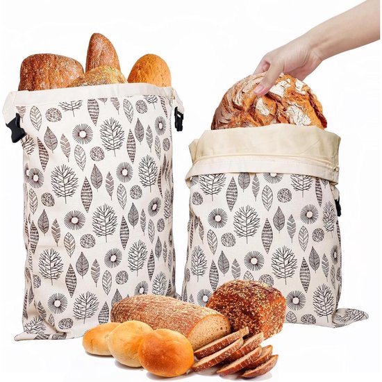 longziming - Set de 2 Sacs de Conservation en Coton - 43 cm x 33 cm - Sacs à Pain en Cire d'Abeille - Réutilisables, Idéals pour le Pain Maison et les Produits de Boulangerie