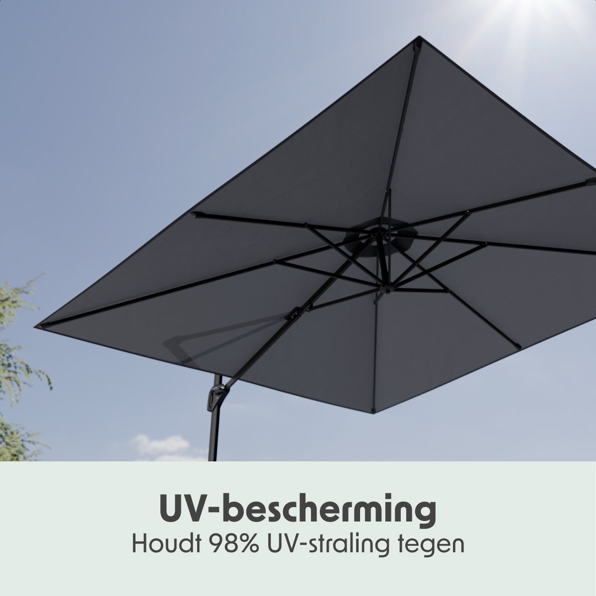 LifeGoods Zweefparasol - 294x294 cm - Kantelbaar - 6 Standen - Waterdicht - met Hoes - Antraciet – foto 7