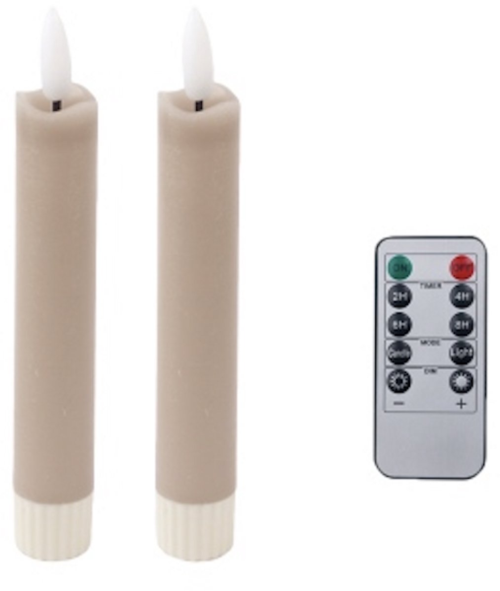 Foryouliving - LED kaarsen met flikkerende vlam 2x - Taupe - Afstandsbediening - Dinerkaars rustiek wax 15.5 cm - LED kaars batterij - Timer — cadeau in Wonen & Interieur - foto 8