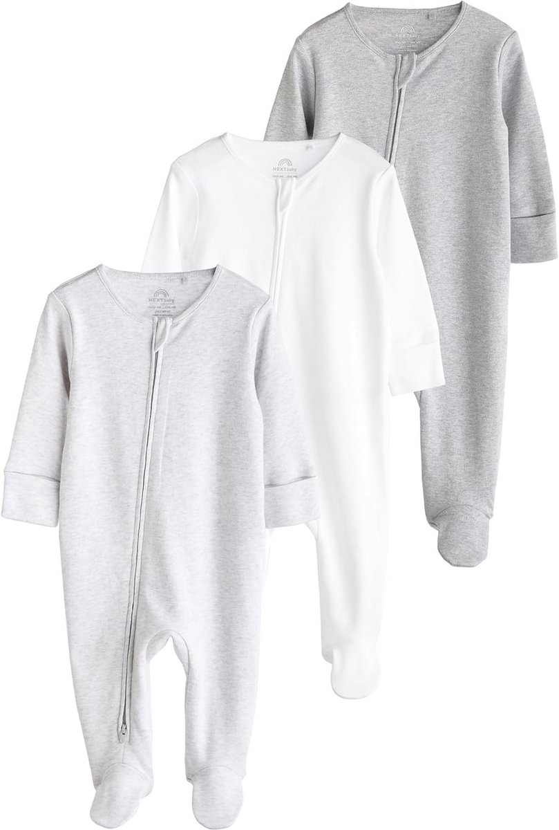 Set van 3 Katoenen Baby Pyjama's voor Newborns met Rits en Anti-Krabwantjes