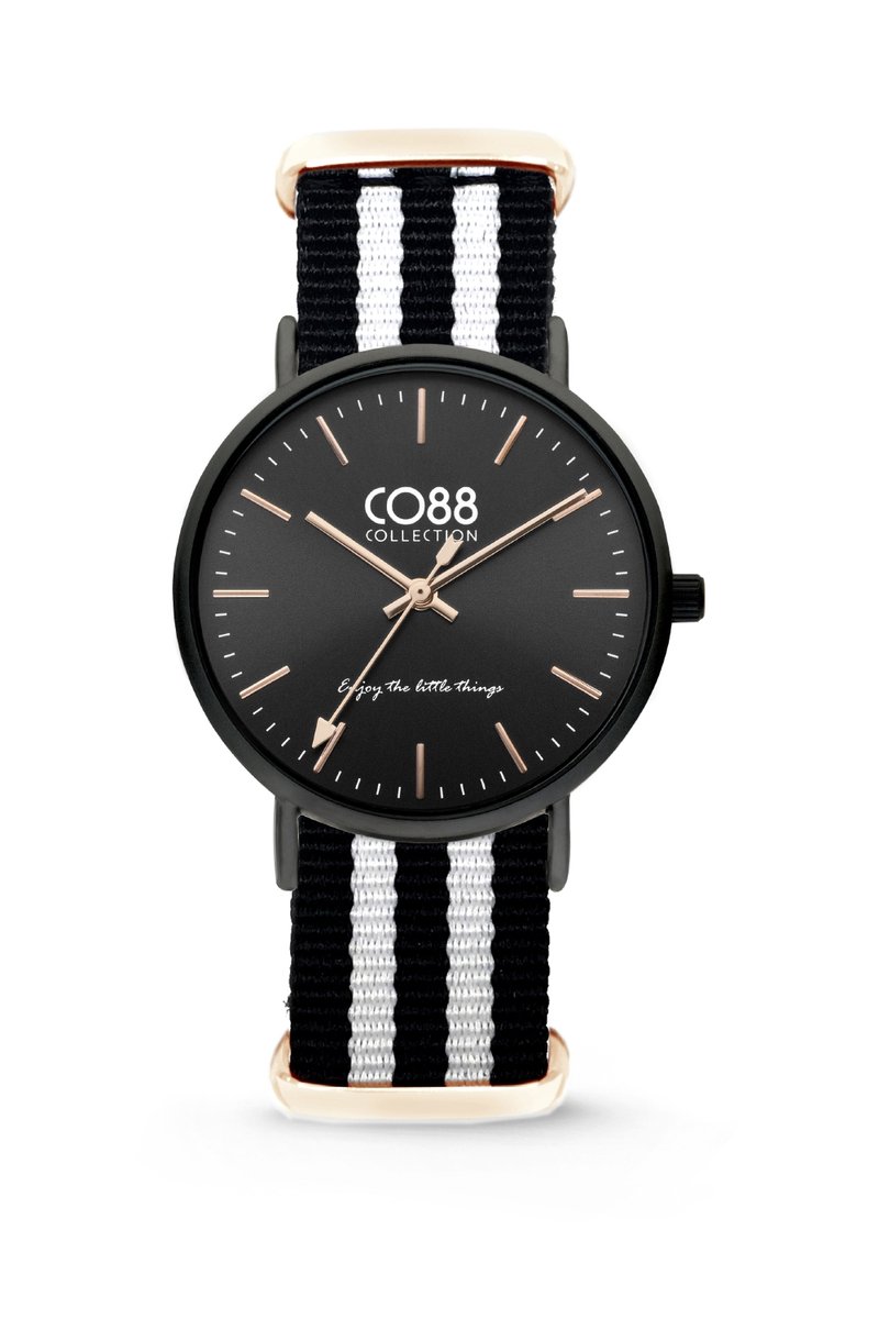 CO88 Collection Horloges 8CW-10036 Horloge met Nato Band - Ø36 mm - Zwart - Wit - Rosékleurig