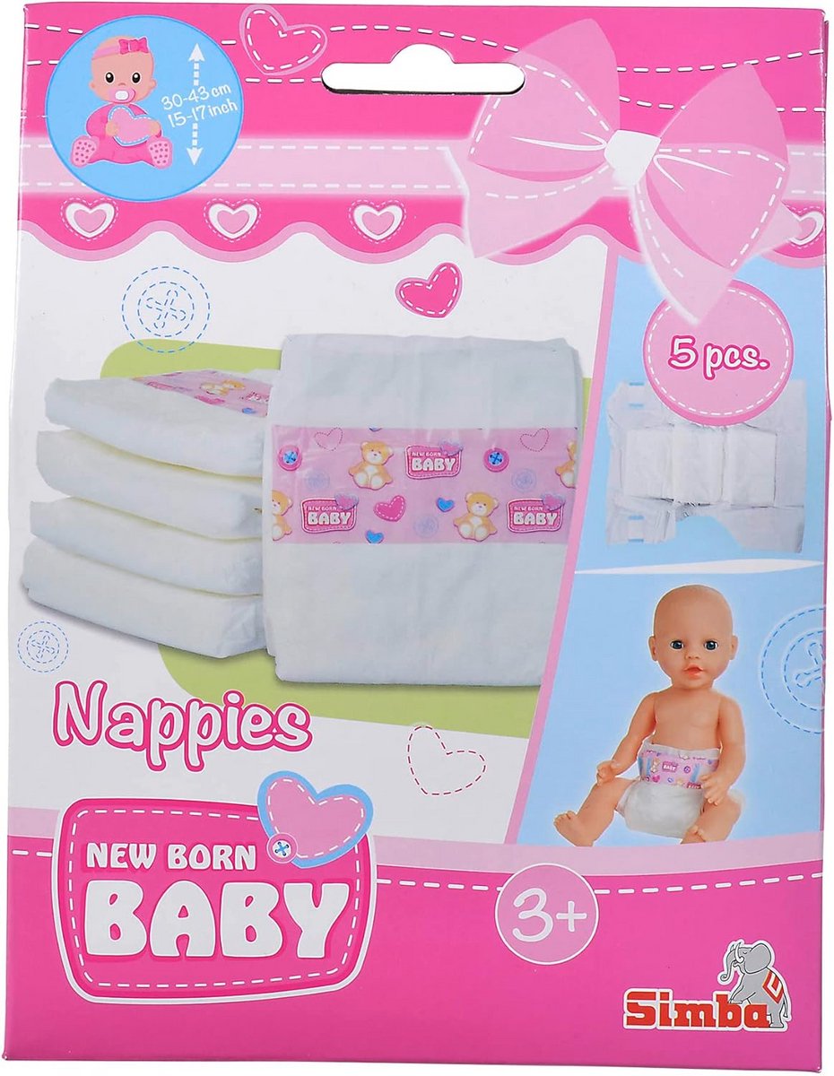 Luiers voor Poppen 38-43 cm - 5 Stuks - Speelgoedaccessoires voor Kinderen vanaf 3 Jaar