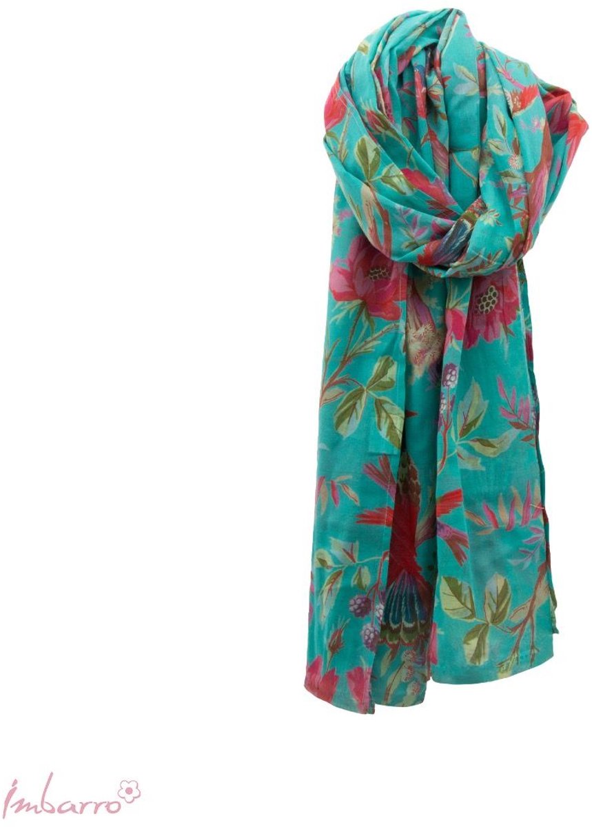 Imbarro - Shawl - Sjaal - Paradise - Rayon - Azure - Blauw - 100 % Katoen - 100 x 200 cm