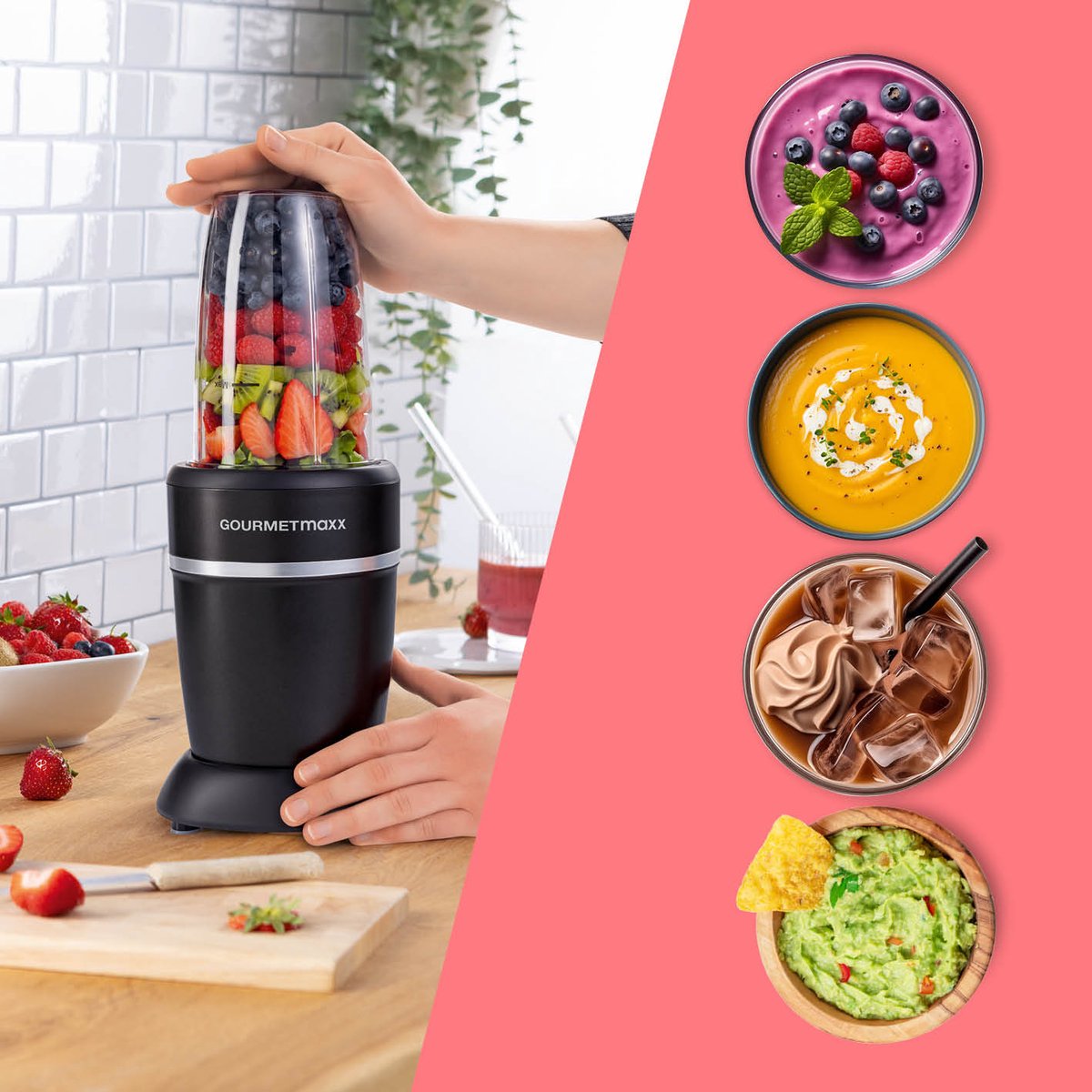 GOURMETmaxx Nutrition Mixer 1000 Watt | Smoothie Maker mit to go Deckel | Standmixer mit Mixbecher & Frischhaltedeckel – ideal zum Aufbewahren | Standmixer mit Zubehörset L für Shakes, Smoothies etc. — afbeelding 2