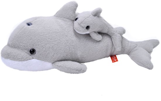 Wild Republic Pluche dolfijn - met jong knuffel - 38 cm - grijs - dolfijnen zeedieren knuffels