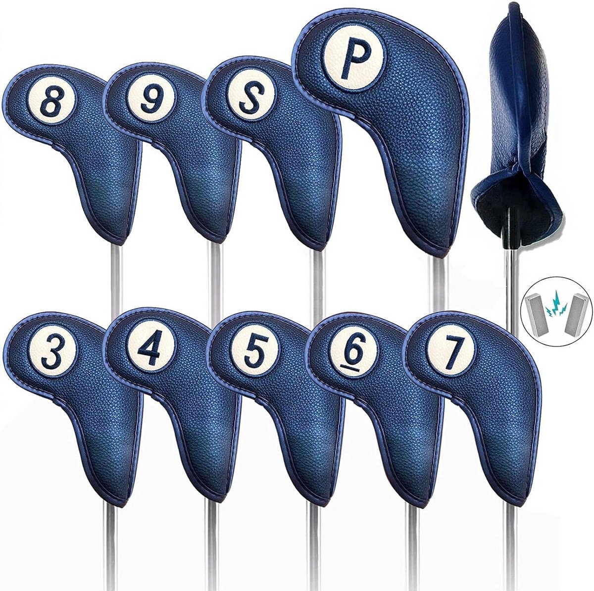 Golfclub Hoofd Covers voor Ijzers - Magnetische Sluiting, 9 Stuks Set, Deluxe Synthetisch Leer