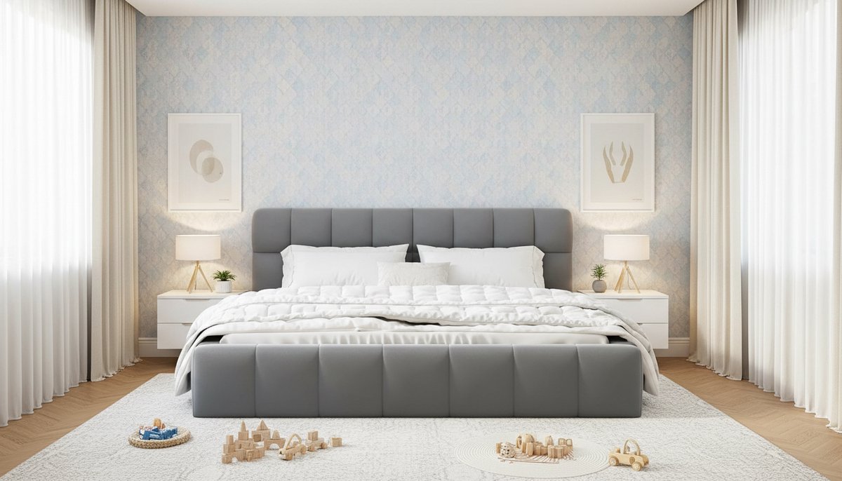 Gestoffeerd Tweepersoonsbed 140x200 met Lattenbodem en Zachte Rugleuning – Modern Linnen Bedframe met Verdiept Matrasontwerp – Comfortabel Tienerbed / Volwassenen Bed – Grijs – Casa Velluto BubbleComfort Bed