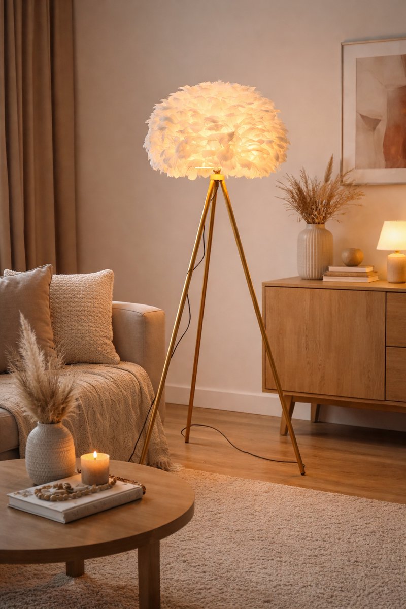 Luxe Veren Vloerlamp Tripod – Wit met Gouden Poten – Staande Design Lamp – 160 cm
