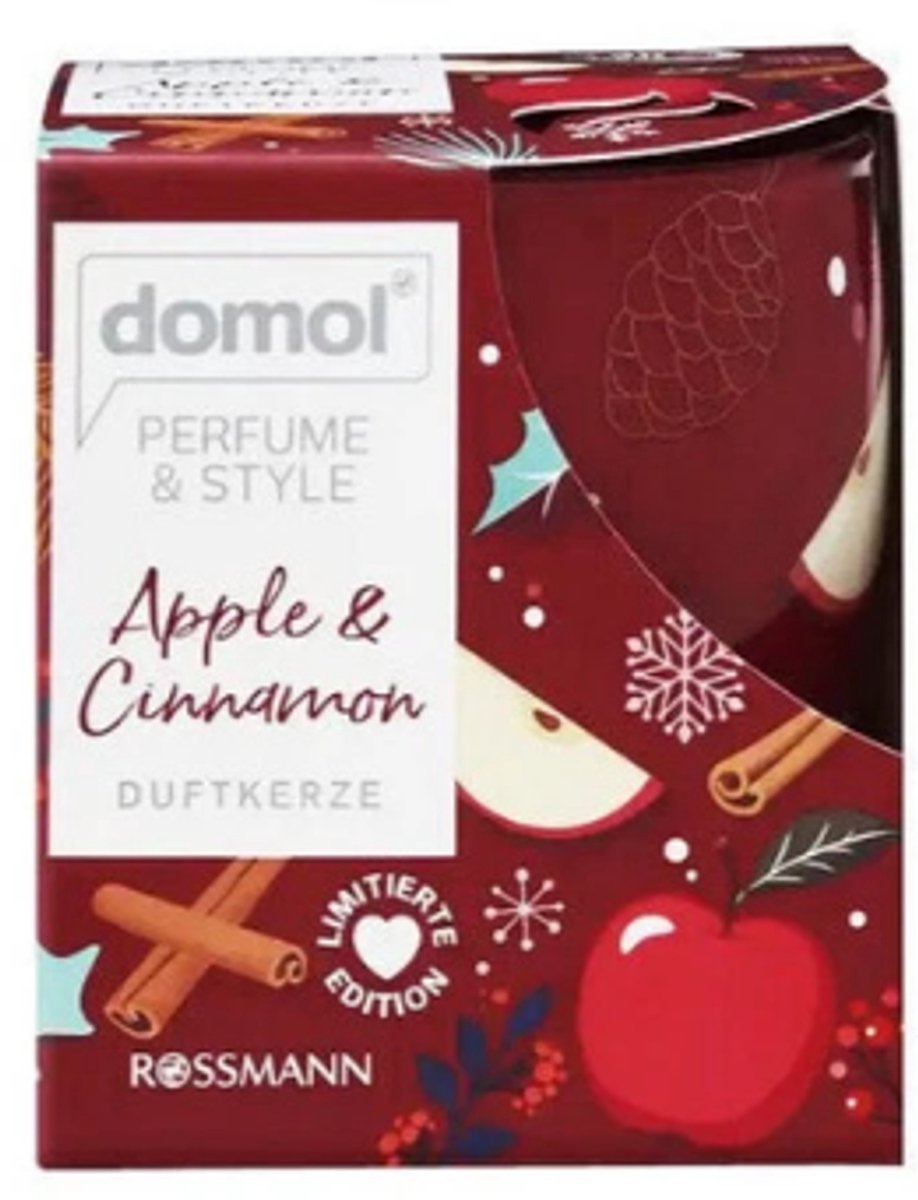 Geurkaars in Glas Apple & Cinnamon - Domol | 1x 150g - Appel Kaneel - Winter Geur - Limited Edition | Brandduur: 30 uur