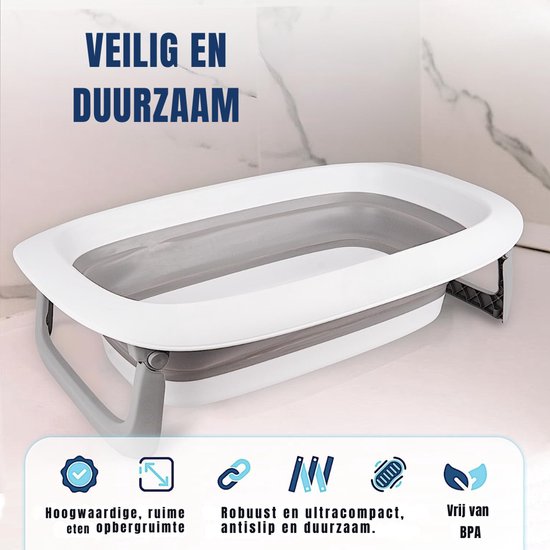 Nexvo® Baby Badje Met Standaard - Babybadje - Inklapbaar Bad - Bad Baby - Zitbad - Grijs/Wit - 79cm x 47cm x 20cm van nexvo — afbeelding 2