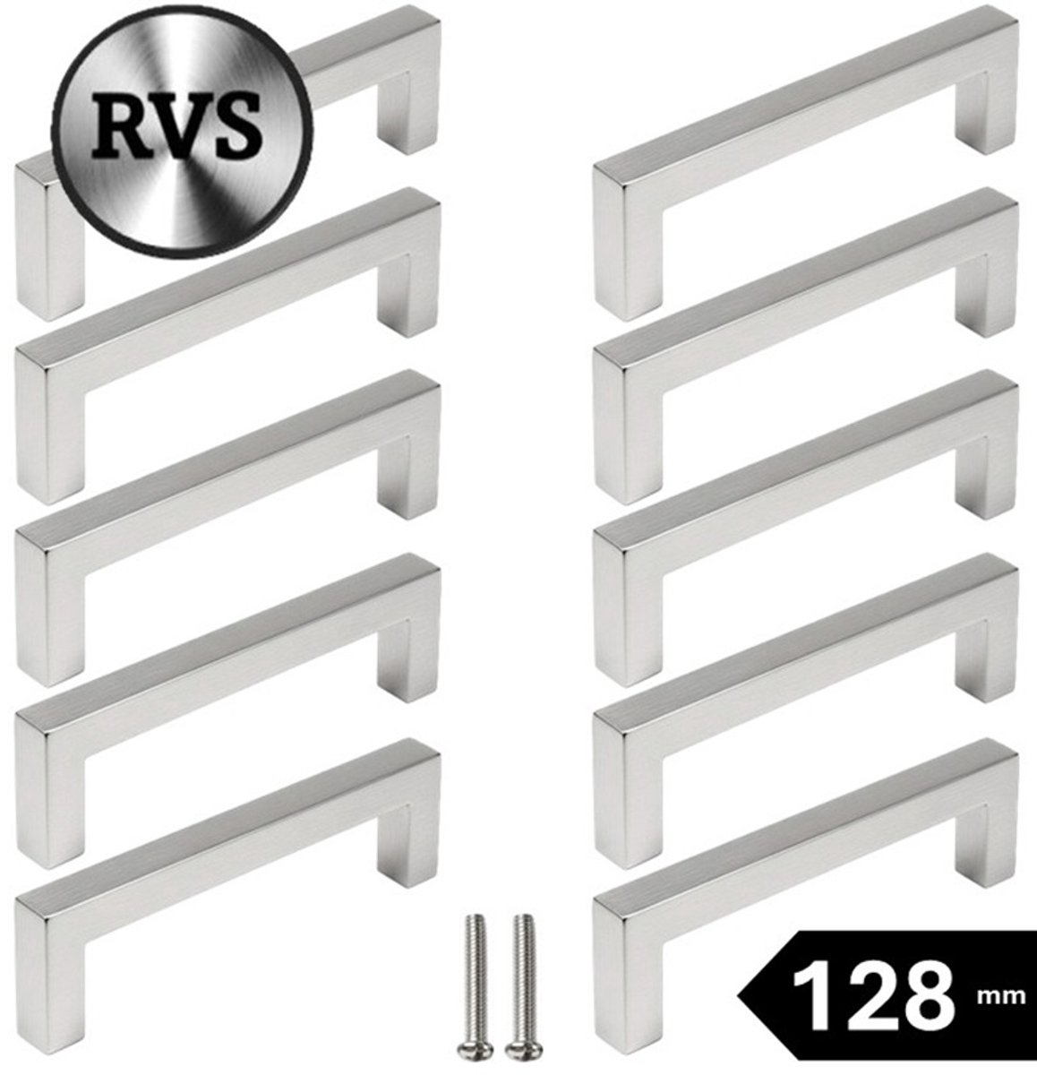 10 X MSQDESIGN Handgrepen RVS - Boormaat 128mm - zilvere Handgreep voor Keuken & Kast - Moderne RVS Meubelgreep - Keukengreep RVS zilver -Kastgrepen- zilvere RVS Greepjes Keuken - RVS Handvatten - Deurgreepjes -incl schroeven