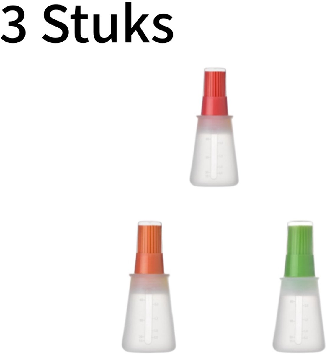 3 Stuks - Siliconen kwast - Barbecue kwast - Bakkwast - Met deksel - Meerkleurig