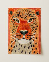 Oranje Luipaard Kunstwerk - Poster 60x90 cm sfeervolle wanddecoratie voor woonkamer en slaapkamer - Premium papier - Zonder lijst