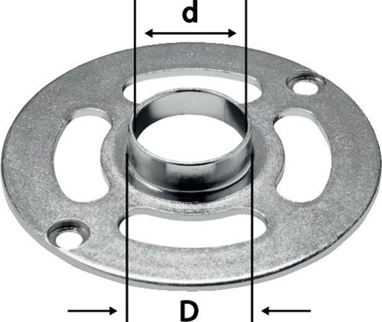 Zilverkleurige kopieerring met afmetingen D en d aangegeven met zwarte lijnen.