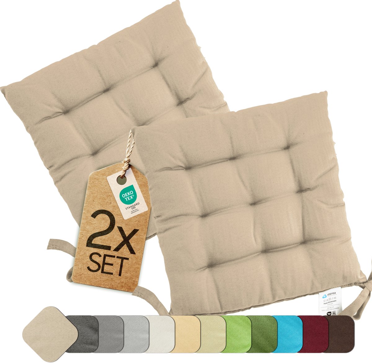 etérea Basic Zitkussen Stoelkussen - Seat Cushion 2 Stuk - 40x40 cm - Taupe
