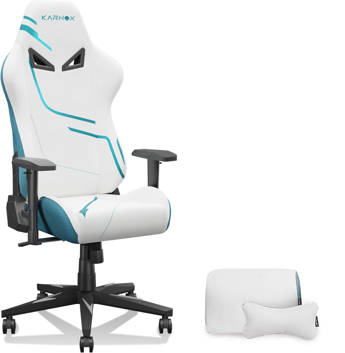 Ergonomische Gamingstoel - Stoffen Bureaustoel - Hoge Rug Racing Design - Verstelbare Hoogte - Met Hoofdsteun & Lendensteun - Wit/Blauw