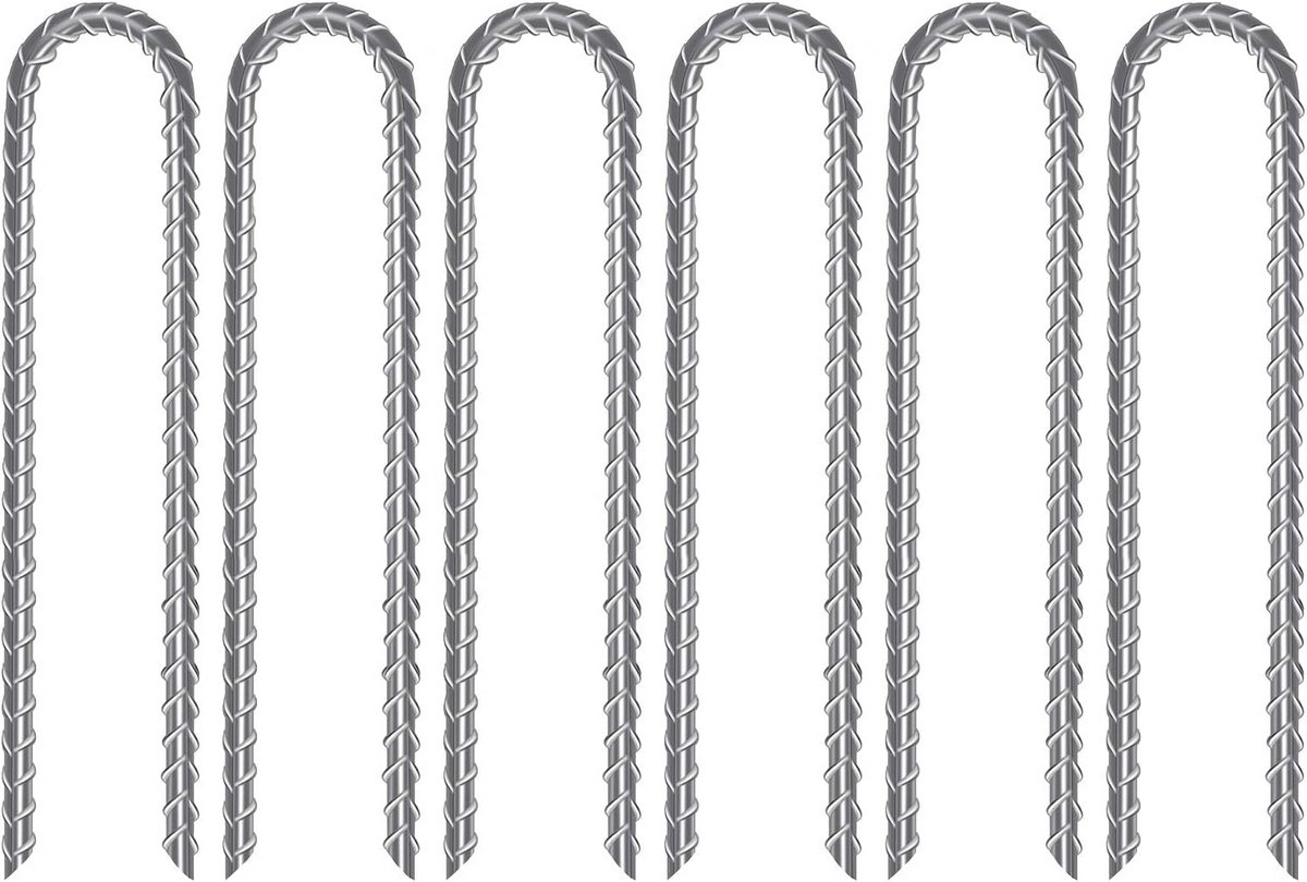 Bodemankers Set van 6 Stuks - U-vormige Grondnagels van Verzinkt Staal - Perfect voor Trampolines, Tenten en Tuinontwerpen