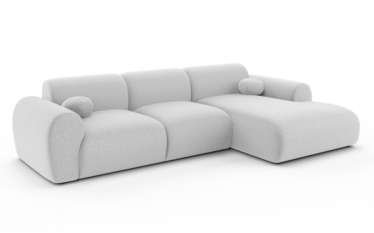 Hoekbank Neva 300cm lichtgrijs chenille bank rechts loungebank hoeksalon