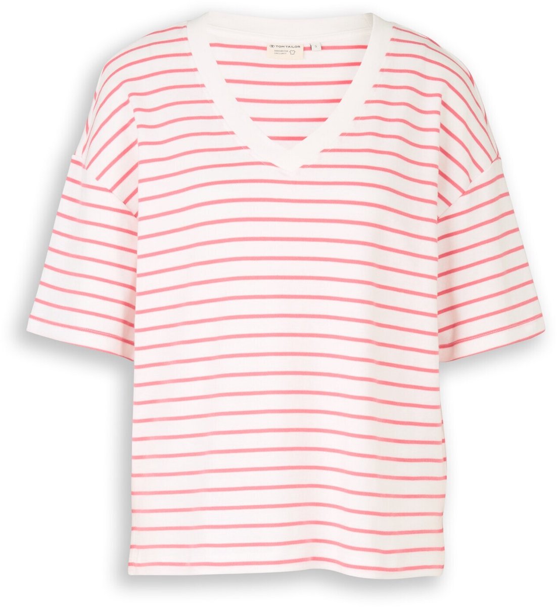Tom Tailor - Oversized T-shirt met streepjesmotief - Maat XL - white coral irregular stripe