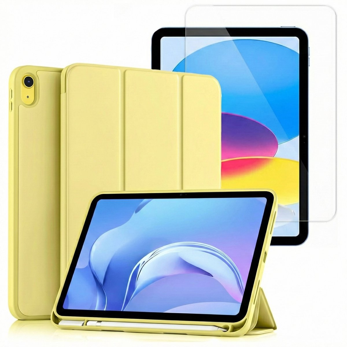 Hoes en Glas Geschikt voor Apple iPad 2025 (A16) & 2022 10e Gen - Geel - Casemania Smart Cover & Glazen Screenprotector