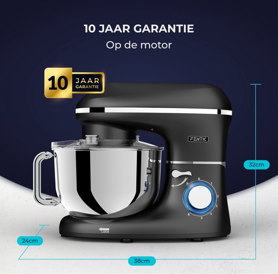 Keukenmachine Kneedmachine voor bakken, Vospeed 1500W 6-snelheden elektrische keukenmixer met 6,2QT kom, klopper, haak, garde, eierscheider (zilver