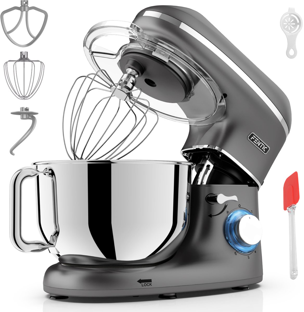 Bol.com Fentic Keukenmachine – 2000W – Keukenrobot - Foodprocessor - 6,2L Mengkom – Incl. extra Accessoires – Antraciet aanbieding