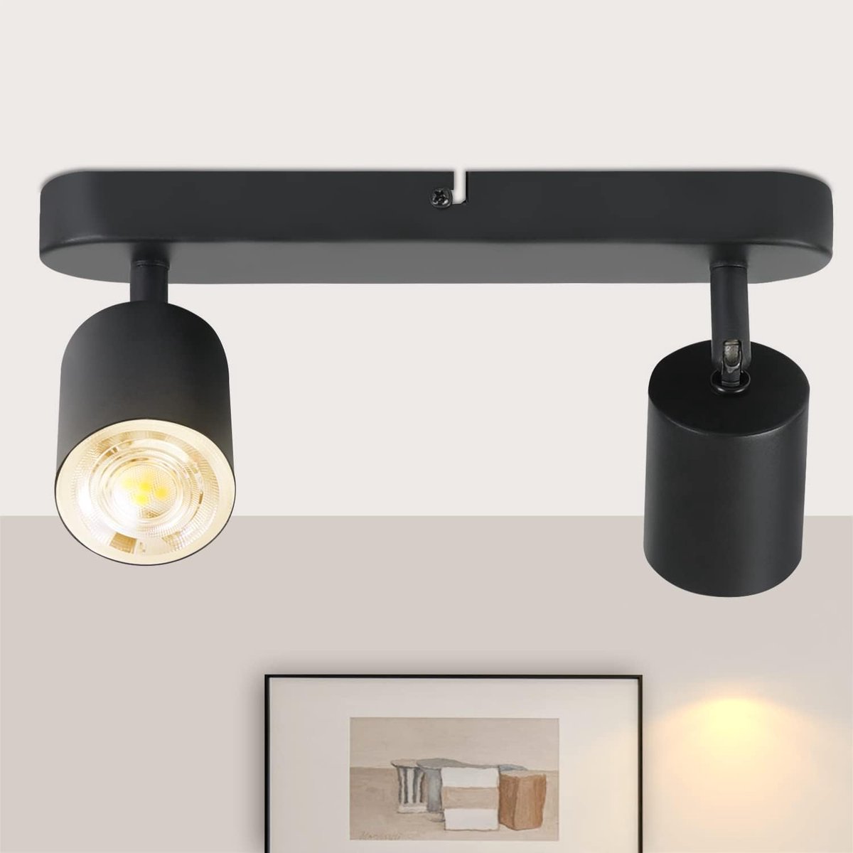 Glitzerlife - Plafondspot Plafondlamp - draaibare Opbouwspot - 2xGU10 fitting - 350° verstelbaar 90° kantelbaar - metalen opbouwspots - moderne industriële plafondlamp - Ø26cm - Zwart