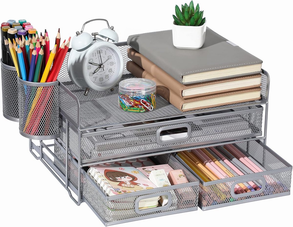 Desktop Organizer met 3 Lade en Penhouders voor een Opgeruimd Bureau