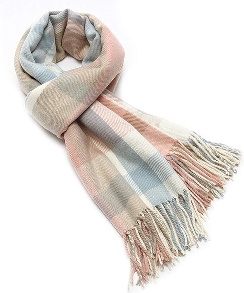 Dames Winter Grid Sjaal (200 X 60cm) - Stijlvolle Warme Sjaal - Uniek Fluss Ontwerp - Grid Patroon (Roze)