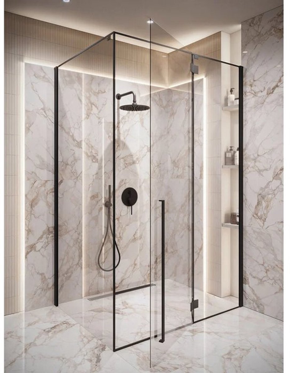 H&F Douchecabine Madela 140x90 cm – Mat Zwart – 8 mm Veiligheidsglas – Nano Coating – Draaideur