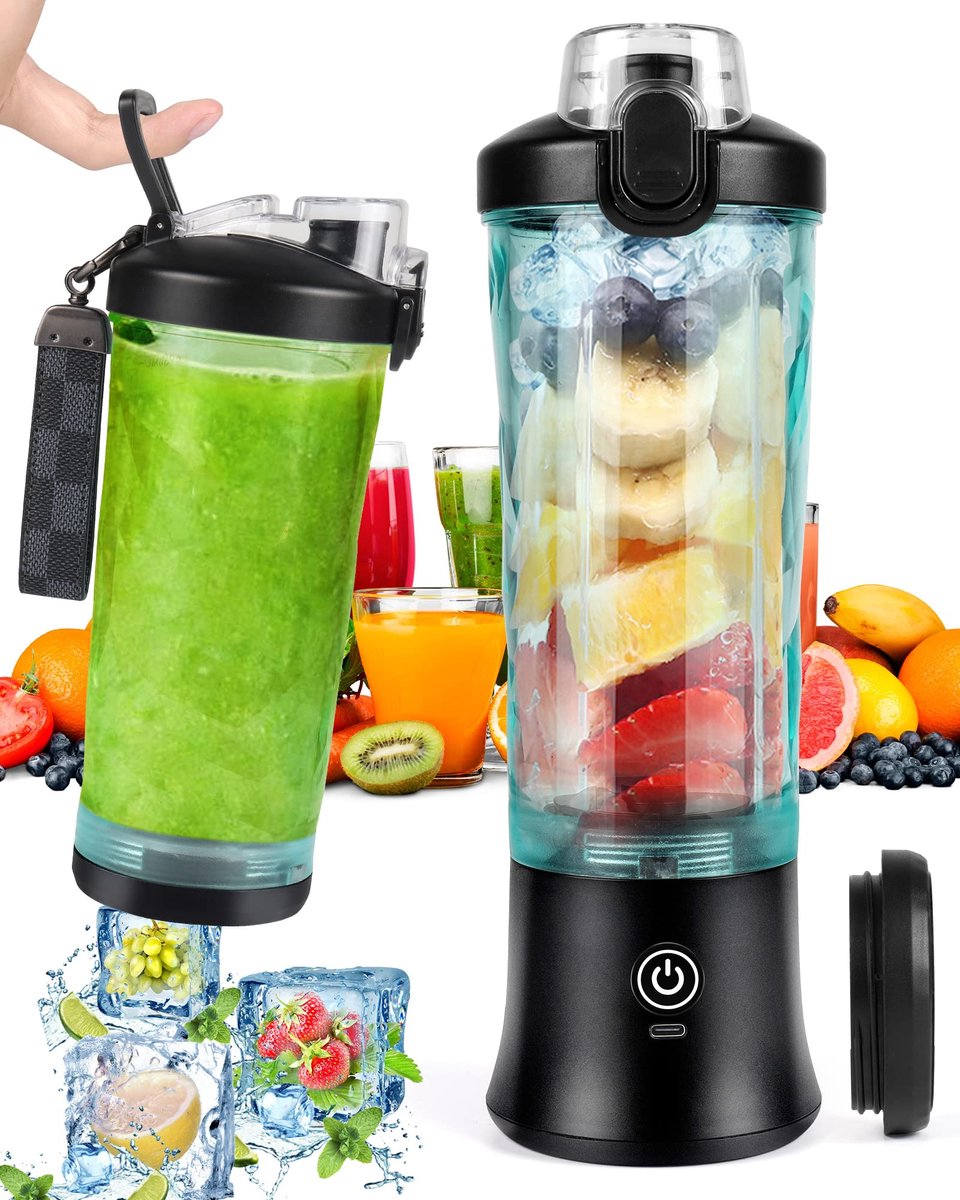 Dreamhigh® Portable Blender 600ml- Mini Smoothie Maker met 6 RVS Messen - 4000 mAh Mini Blender To Go - Mixer Die 25 Glazen Sap Kan Persen Voor Kantoor - Kamperen En Reizen