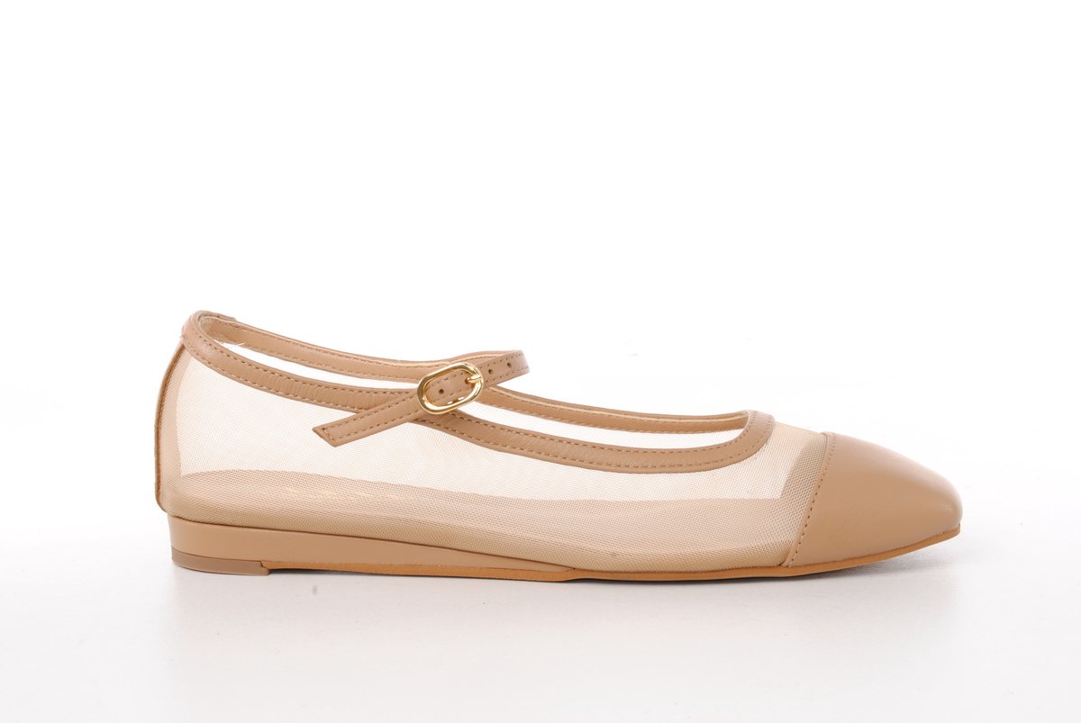Maury dames mary jane Penelope leder en nylon beige
