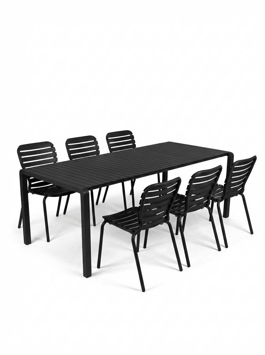 Zuiver Vondel Tuinset 6 personen - tuintafel + 6 stoelen Zwart